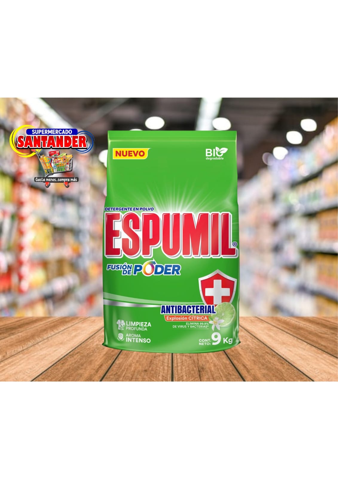 Detergente en Polvo Espumil Antibacterial de 9Kg