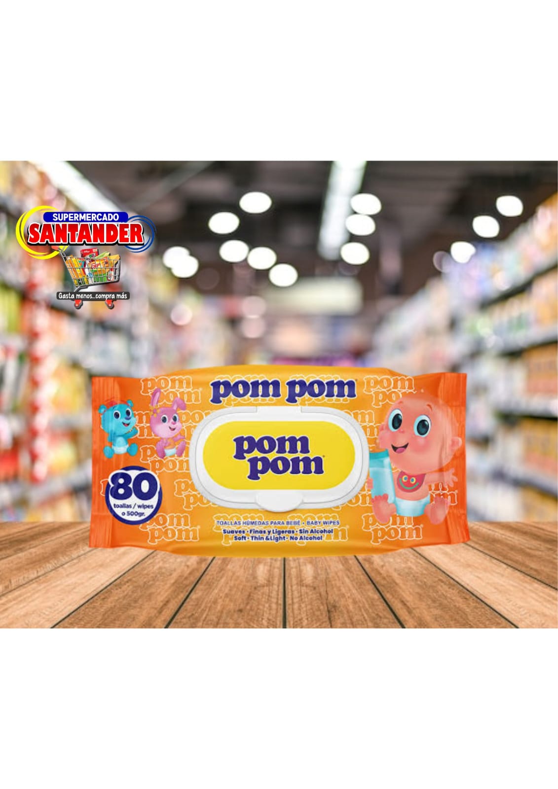 Toalla Humeda Pom Pom  de 80 Unidades