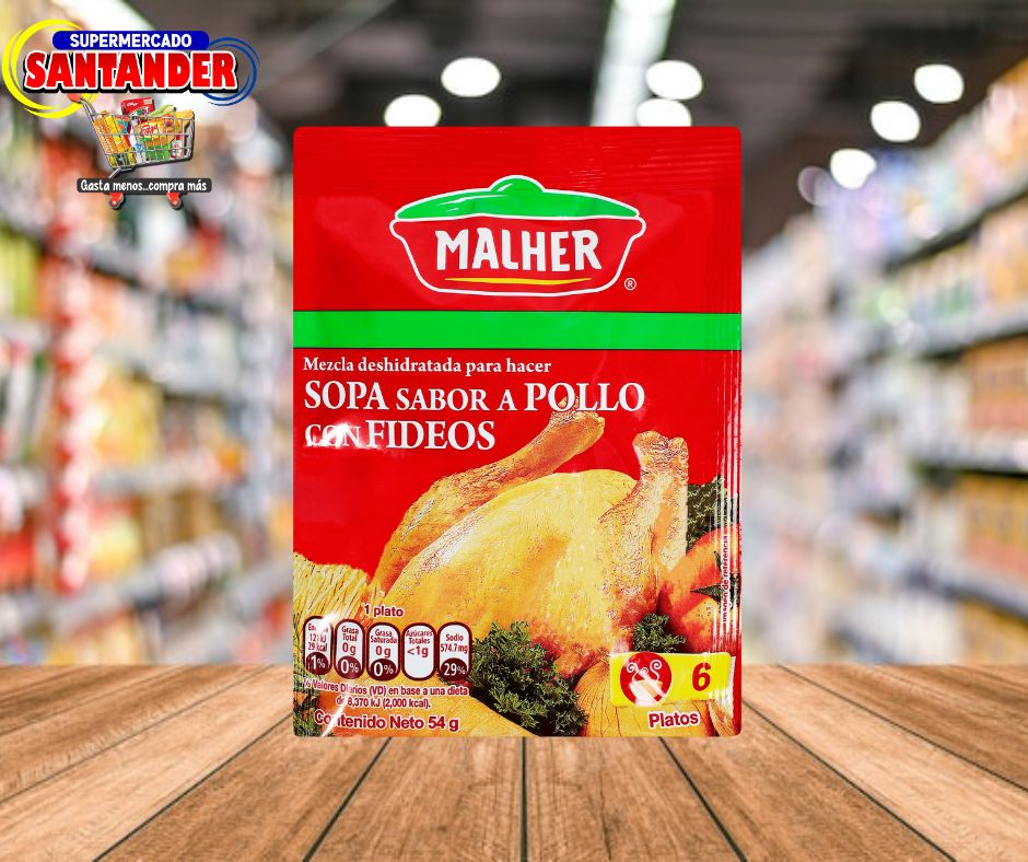 Sopa sabor a Pollo con Fideos MALHER - 54Grs.